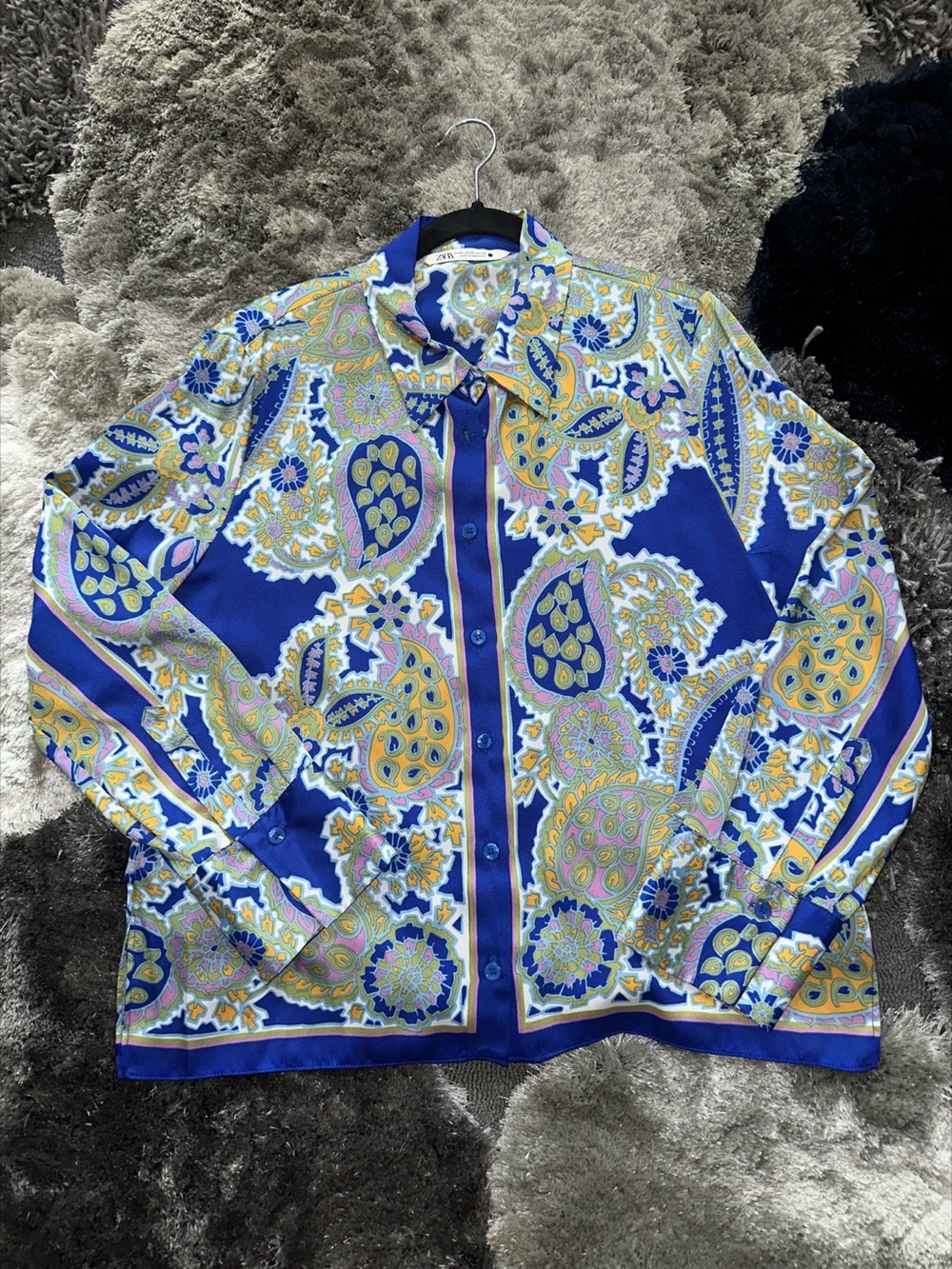 ZARA Paisley Button Down in Blue & Yellow Size XL Like New
